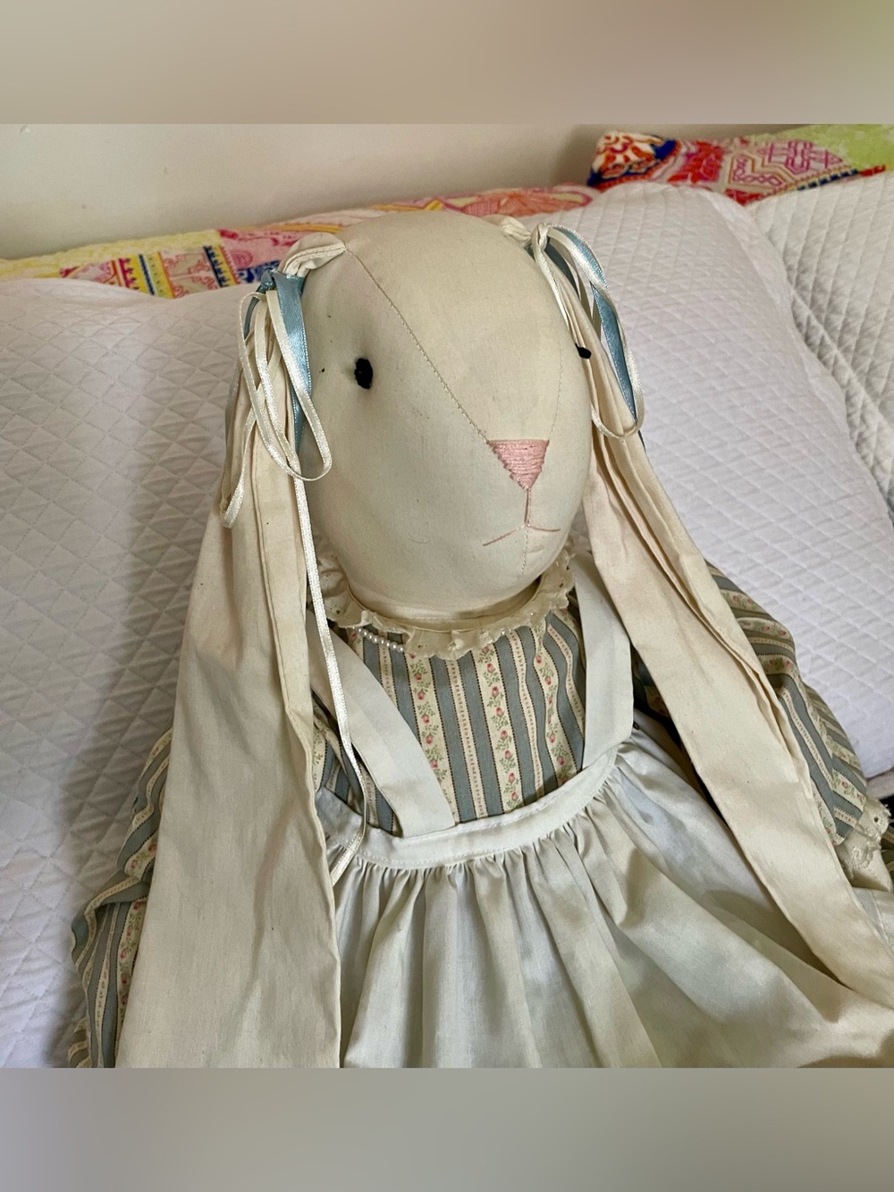 Vintage Handmade Folk Art Stuffed Bunny Rabbit - Picture 7 of 15